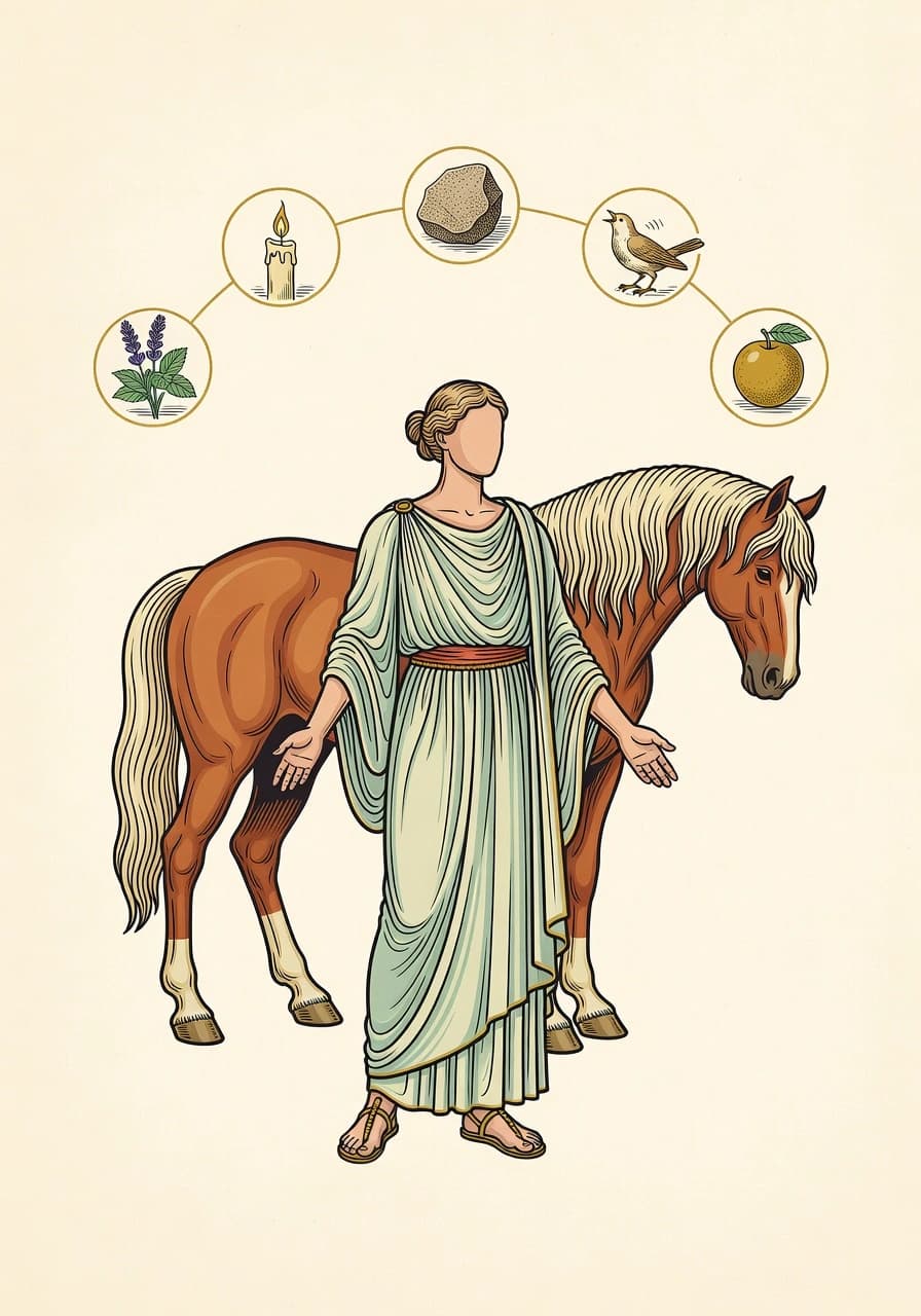 Auriga con caballo y los cinco sentidos